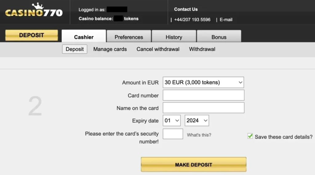casino 770 deposit